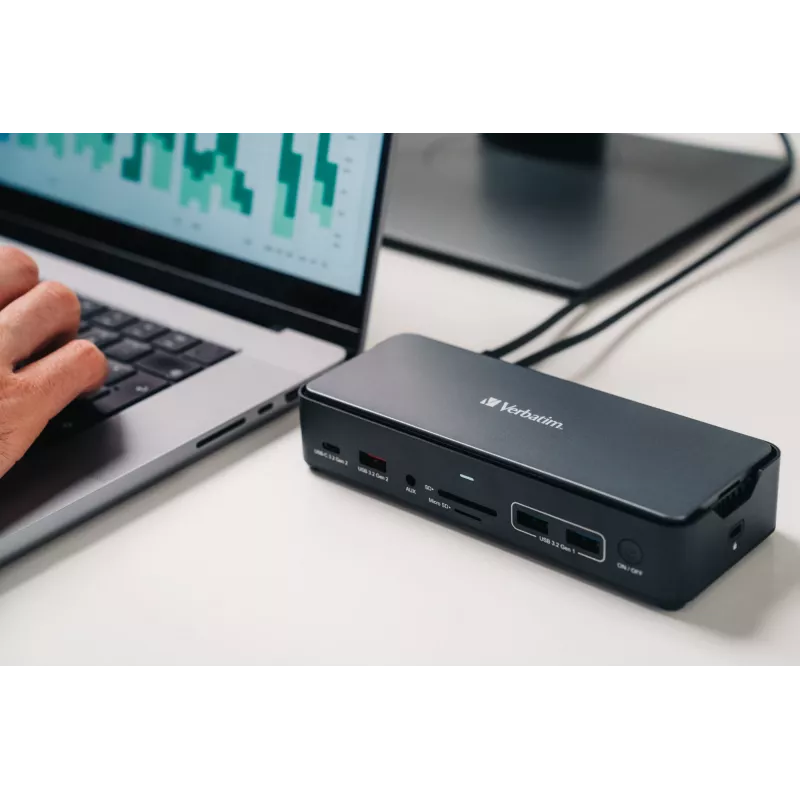 Verbatim CDS-15S laidinis USB 3.2 Gen 1 (3.1 Gen 1) Type-C dokų stotelė, juoda, pilka