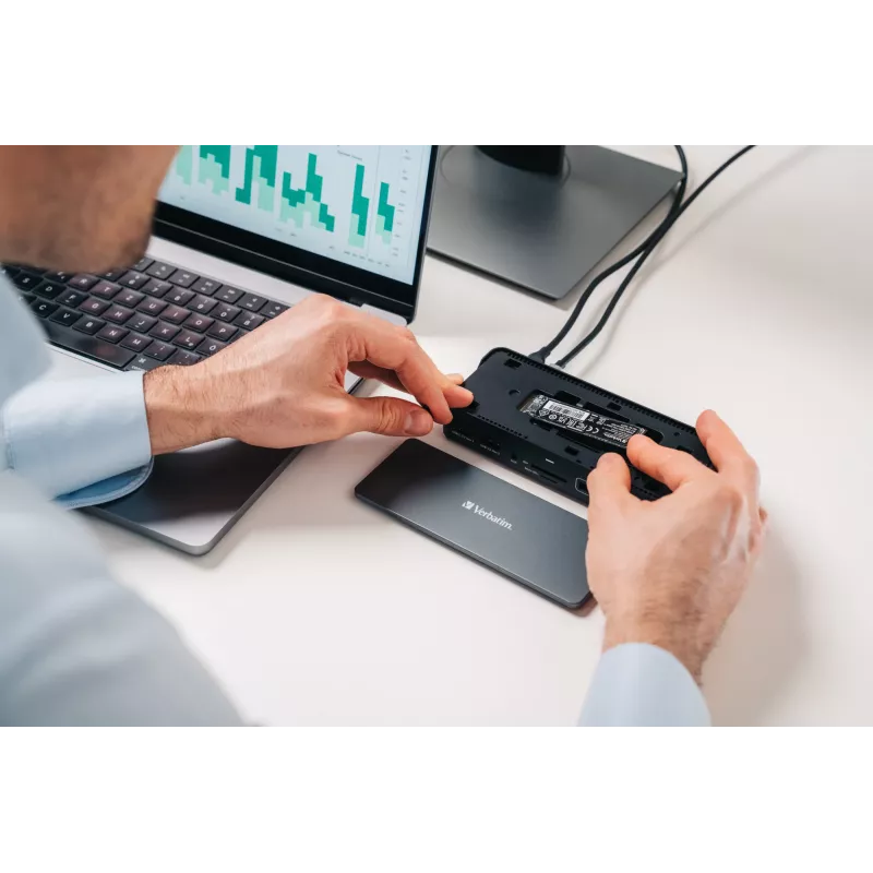 Verbatim CDS-15S laidinis USB 3.2 Gen 1 (3.1 Gen 1) Type-C dokų stotelė, juoda, pilka