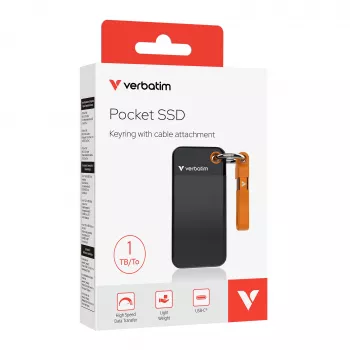 Verbatim Pocket SSD USB 3.2 Gen 2 1TB juodai oranžinis, 1 TB, USB Type-C, 3.2 Gen 2 (3.1 Gen 2), 1000 MB/s, 10 Gbit/s, juoda, oranžinė