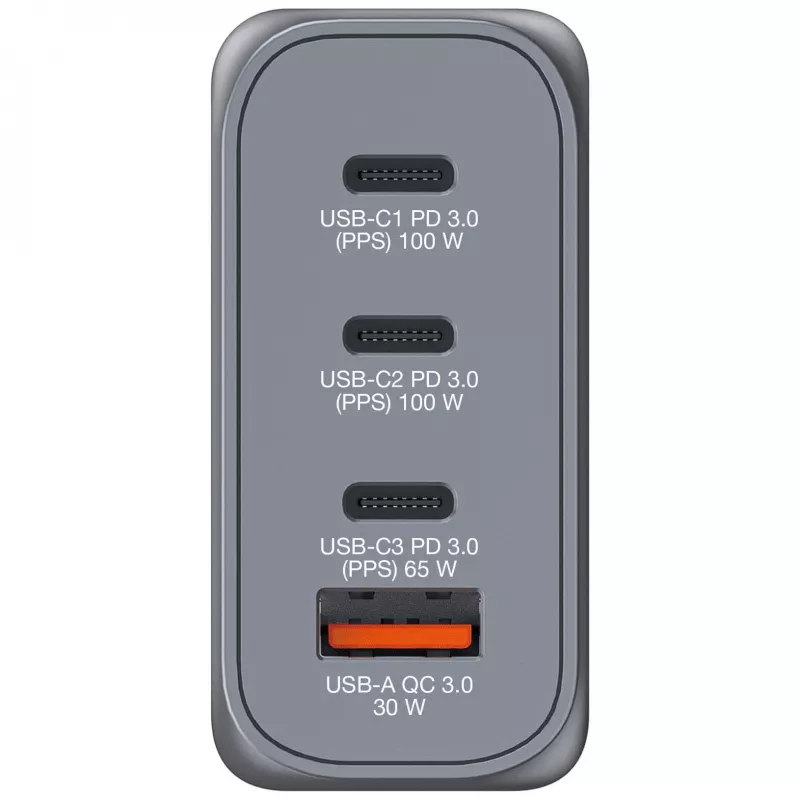 Verbatim GNC-100 GaN įkroviklis 100W su 2 x USB-C PD 100W / 1 x USB-C PD 65W / 1 x USB-A QC 3.0 (ES/JK/JAV)