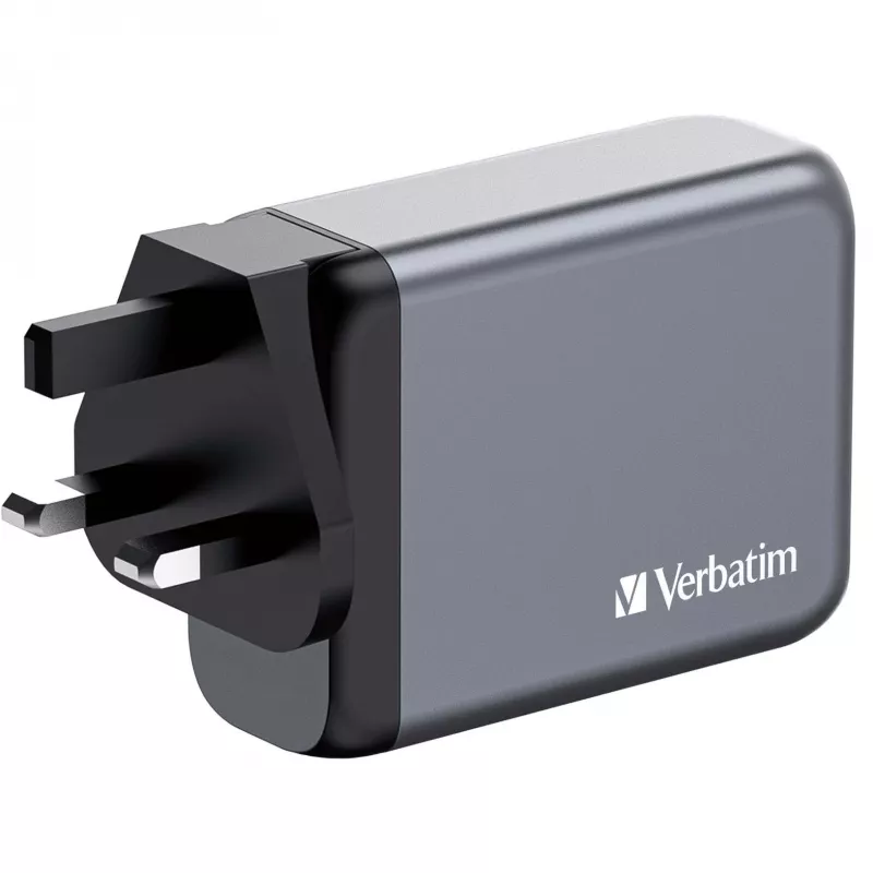 Verbatim GNC-100 GaN įkroviklis 100W su 2 x USB-C PD 100W / 1 x USB-C PD 65W / 1 x USB-A QC 3.0 (ES/JK/JAV)