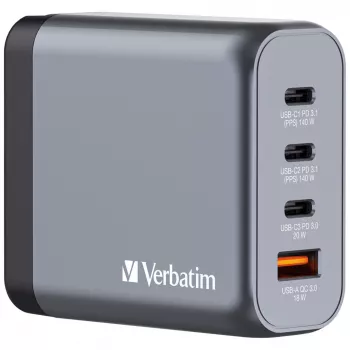Verbatim GNC-140 GaN 140W įkroviklis su 2x USB-C PD 140W / 1x USB-C PD 20W / 1x USB-A QC 3.0 (EU/UK/US)