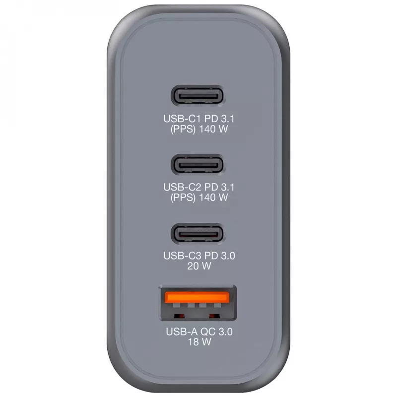 Verbatim GNC-140 GaN 140W įkroviklis su 2x USB-C PD 140W / 1x USB-C PD 20W / 1x USB-A QC 3.0 (EU/UK/US)