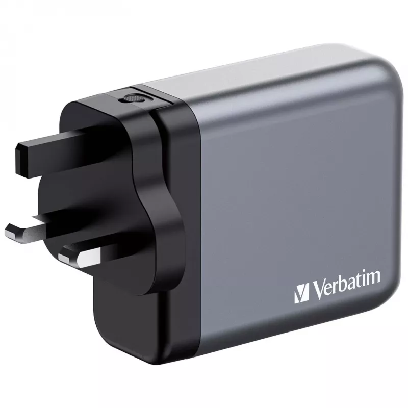 Verbatim GNC-140 GaN 140W įkroviklis su 2x USB-C PD 140W / 1x USB-C PD 20W / 1x USB-A QC 3.0 (EU/UK/US)