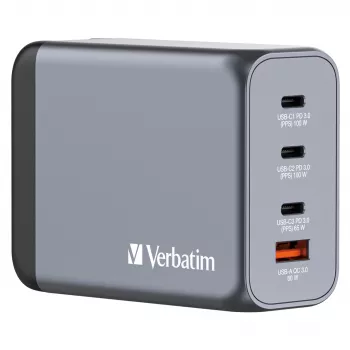Verbatim GNC-200 GaN įkroviklis 200W su 2 x USB-C PD 100W / 1 x USB-C PD 65W / 1 x USB QC 3.0 (ES/JK/JAV)