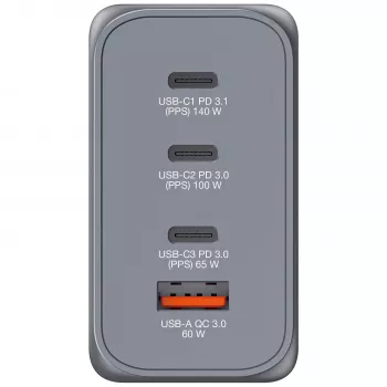 Verbatim GNC-240 GaN įkroviklis 240W su 1x USB-C 140W / 1x USB-C 100W / 1x USB-C 65W / 1x USB-A QC 3.0 (EU/UK/US)