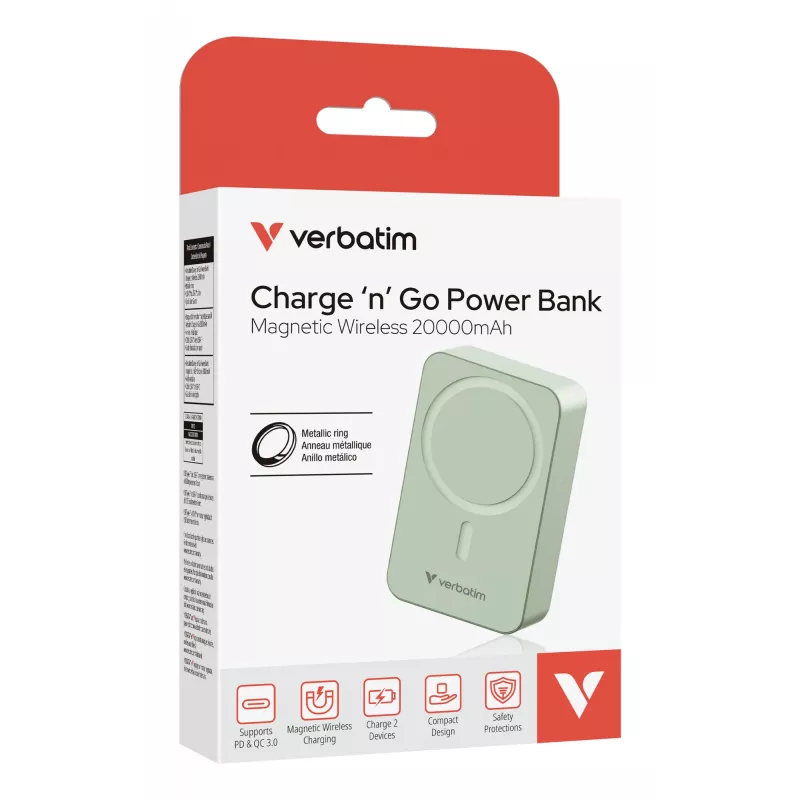 Verbatim Charge 'n' Go Essentials belaidis magnetinis maitinimo bankas 20000 mAh žalias