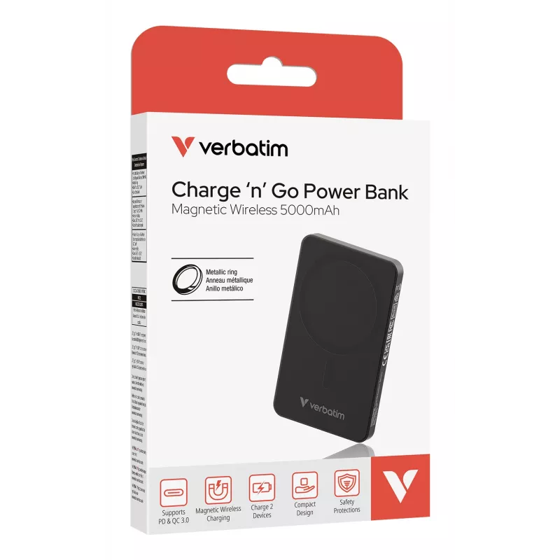 Verbatim Charge 'n' Go Essentials belaidis magnetinis maitinimo bankas 5000 mAh juodas