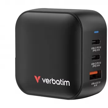 Verbatim Mini GaN Įkroviklis 70W 3 Prievadai su US kištuku bei EU ir UK adapteriais
