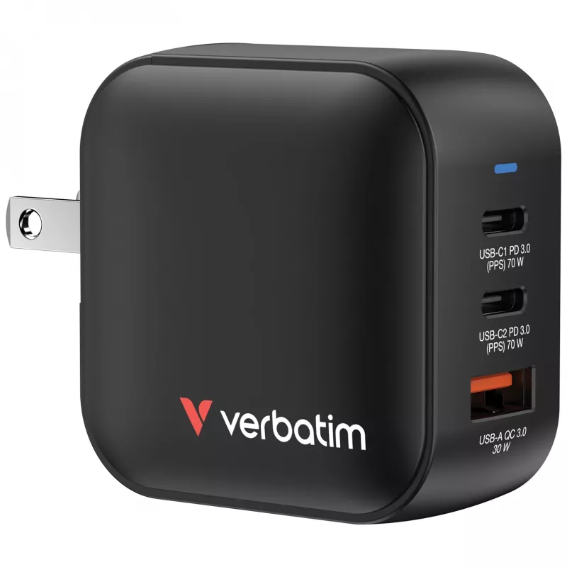 Verbatim Mini GaN Įkroviklis 70W 3 Prievadai su US kištuku bei EU ir UK adapteriais