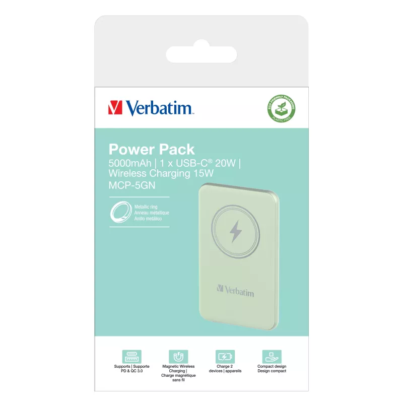 Verbatim Charge 'n' Go belaidis magnetinis power bank 5000mAh žalias