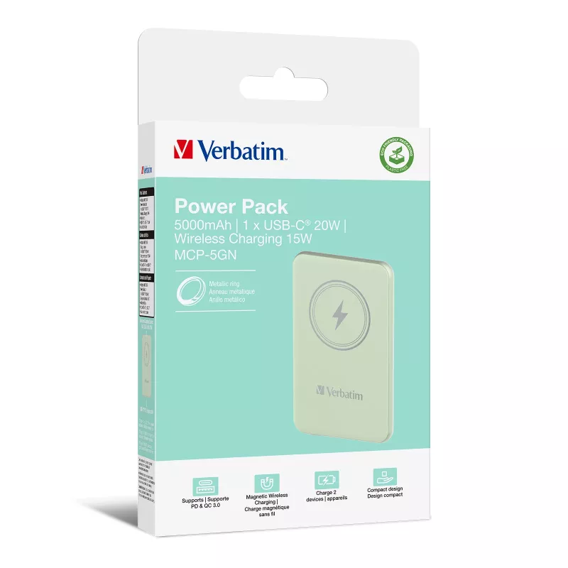 Verbatim Charge 'n' Go belaidis magnetinis power bank 5000mAh žalias