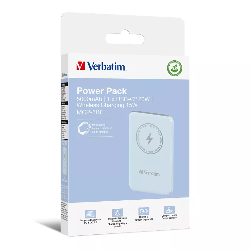 Verbatim Charge 'n' Go belaidė magnetinė power bank 5000 mAh mėlyna