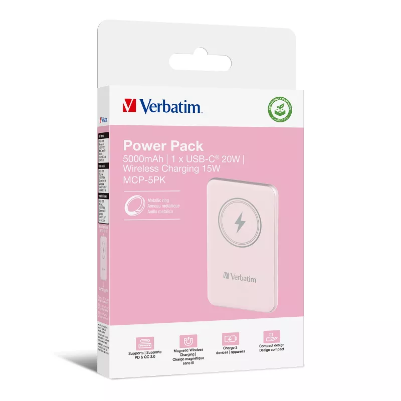 Verbatim Charge 'n' Go belaidis magnetinis power bank 5000mAh rožinis