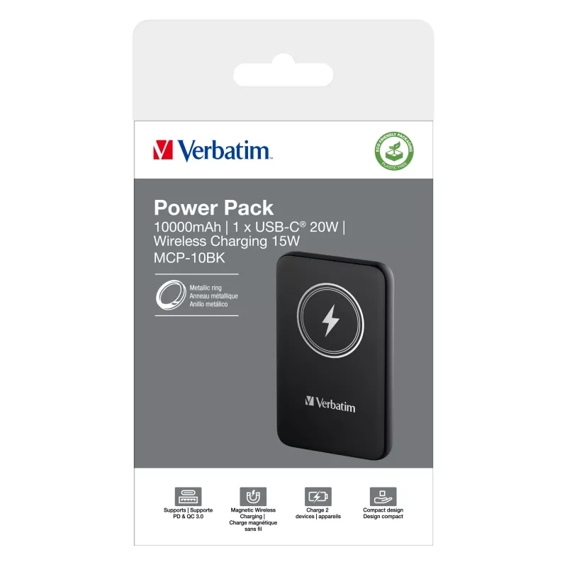 Verbatim Charge 'n' Go belaidis magnetinis powerbankas 10000mAh juodas