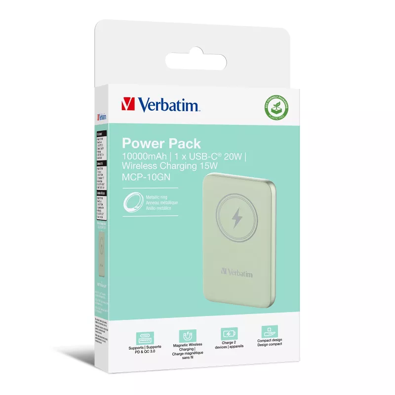 Verbatim Charge 'n' Go belaidis magnetinis powerbankas 10000 mAh žalias