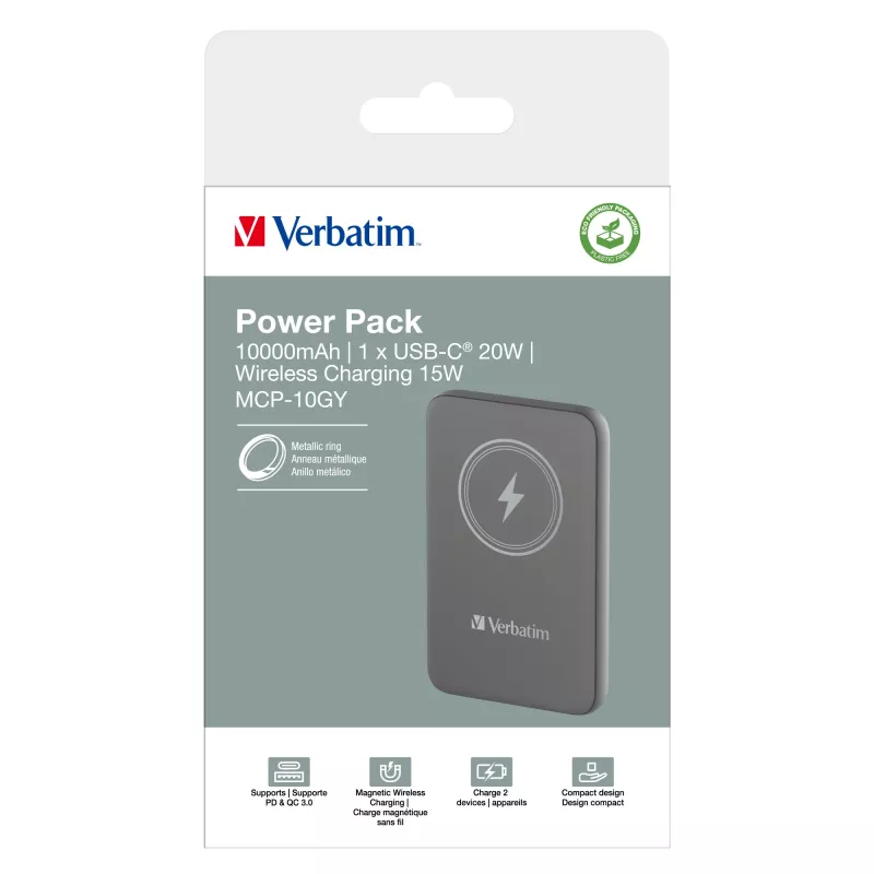 Verbatim Charge 'n' Go belaidis magnetinis power bank 10000mAh pilka