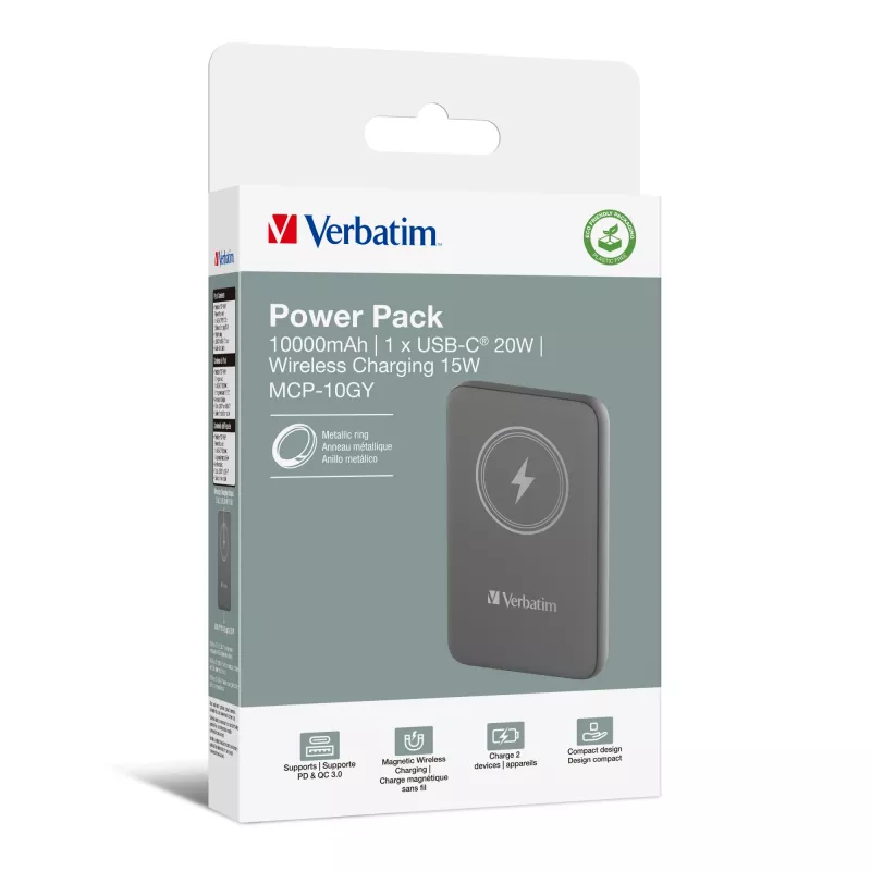 Verbatim Charge 'n' Go belaidis magnetinis power bank 10000mAh pilka