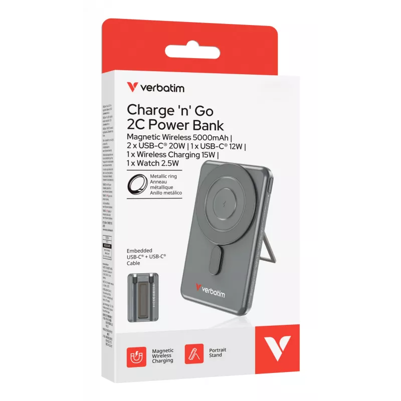 Verbatim Charge'n'Go 2C Power Bank 5000 mAh Pilka