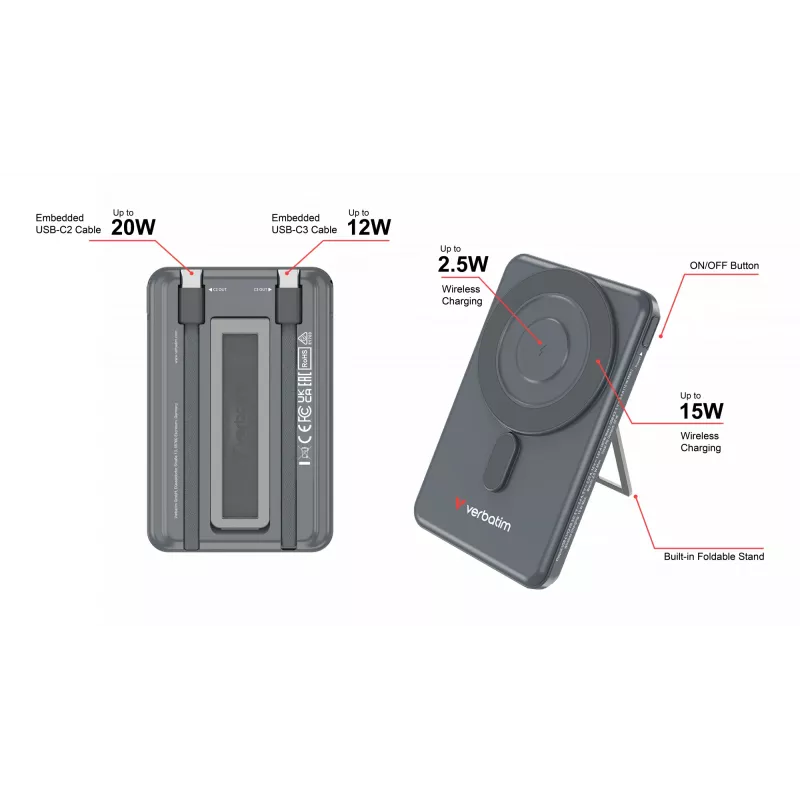 Verbatim Charge'n'Go 2C Power Bank 5000 mAh Pilka