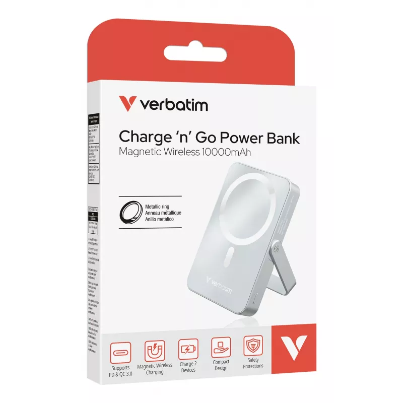 Verbatim Charge 'n' Go belaidė magnetinė Power Bank su stovu – 10000 mAh mėlyna