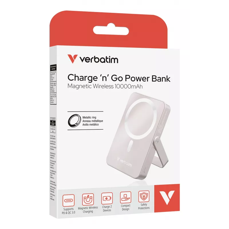 Verbatim Charge 'n' Go belaidė magnetinė power bank su stovu - 10000 mAh rožinė