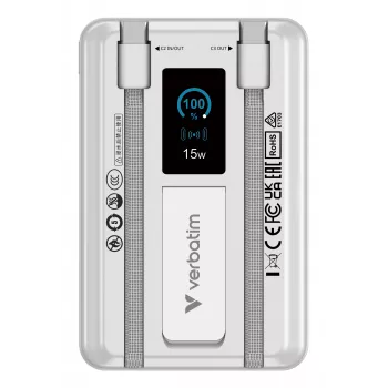 Verbatim Charge'n'Go 2C & Display Power Bank 10000 mAh Sidabrinis