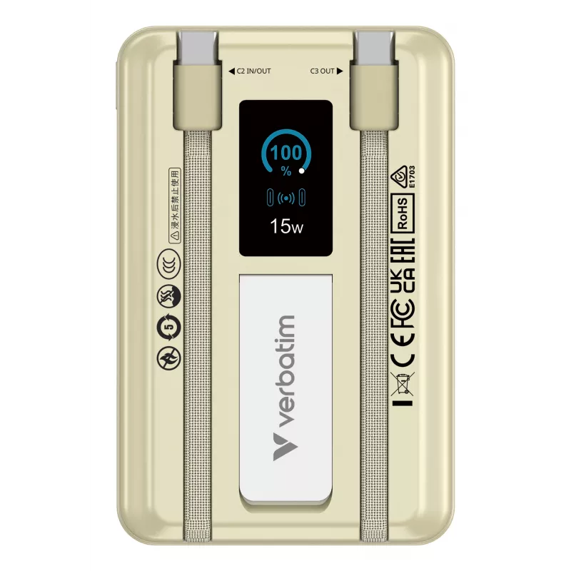 Verbatim Charge'n'Go 2C & Display Power Bank 10000 mAh Auksinė