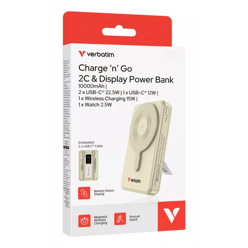 Verbatim Charge'n'Go 2C & Display Power Bank 10000 mAh Auksinė