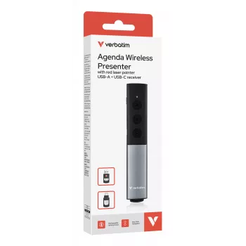 Verbatim Agenda belaidis pristatymo valdiklis su raudonu lazeriniu rodykliu, RF, USB, 100 m, juodas, sidabrinis
