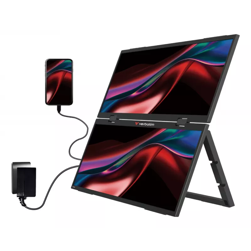 Nešiojamas dviejų monitorių rinkinys Verbatim Portable 15.6 inch FHD Dual Monitor Essentials, 39,6 cm (15,6 inch), LCD, 1920 x 1080 pikselių, Full HD, 16:9, 10 ms