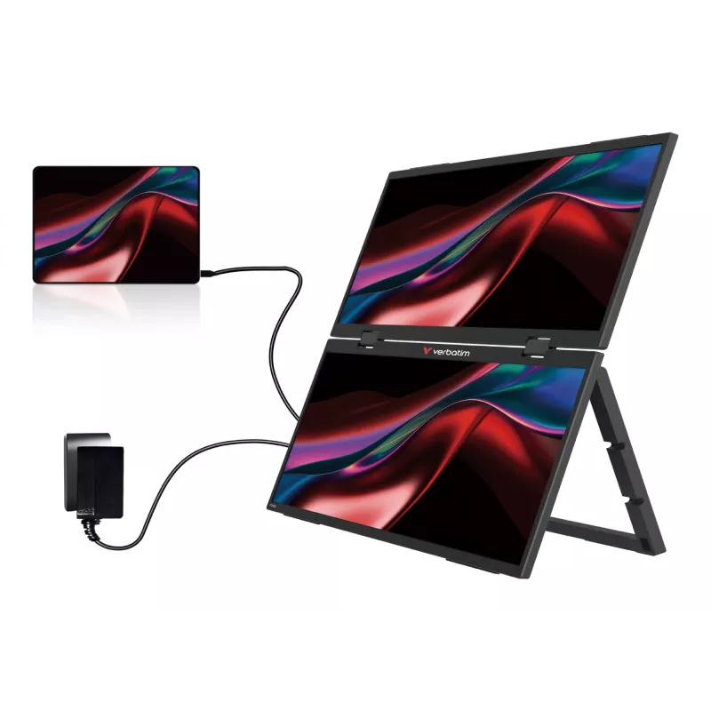 Nešiojamas dviejų monitorių rinkinys Verbatim Portable 15.6 inch FHD Dual Monitor Essentials, 39,6 cm (15,6 inch), LCD, 1920 x 1080 pikselių, Full HD, 16:9, 10 ms