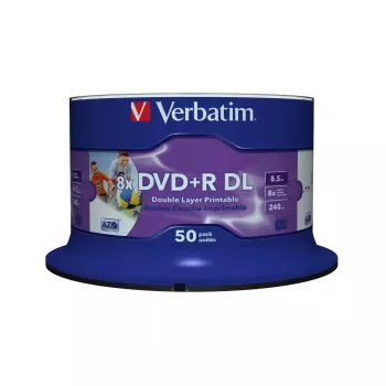 Verbatim 43703 DVD+R dvigubo sluoksnio plačiai spausdinamas diskas (50 vnt.)
