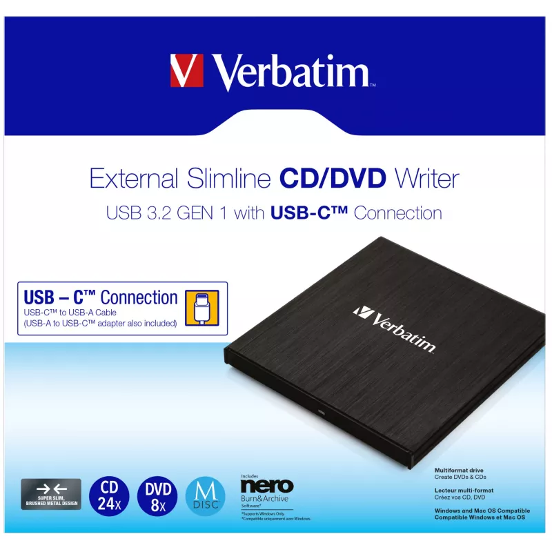 Verbatim 43886 išorinis DVD±RW optinis diskų įrenginys, juodas
