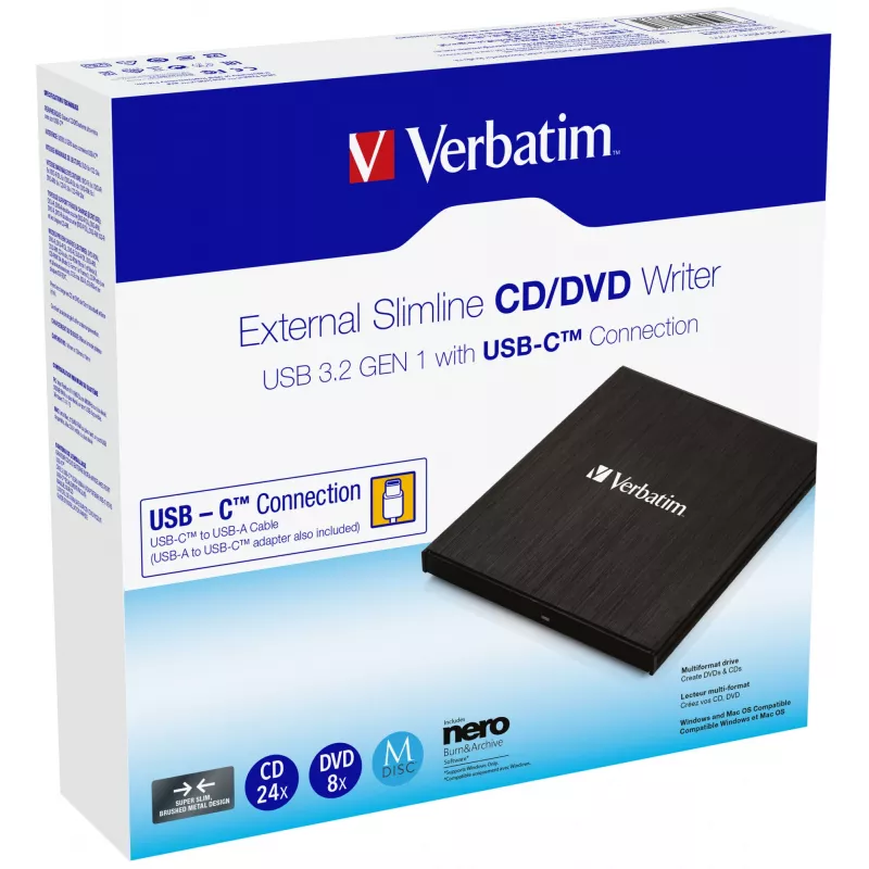 Verbatim 43886 išorinis DVD±RW optinis diskų įrenginys, juodas