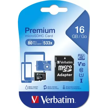 MicroSDHC Verbatim Premium 16GB Class 10 Juoda