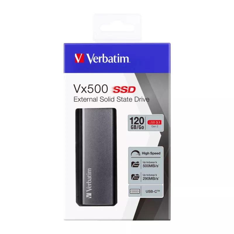 Verbatim Vx500 išorinis SSD 120GB, USB 3.1 Gen 2, sidabrinis