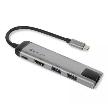 Verbatim 49141 USB-C dokas / prievadų replikatorius USB 3.2 Gen 1 (3.1 Gen 1) Type-C juodas, sidabrinis