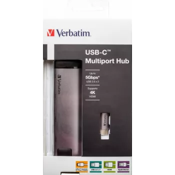 Verbatim 49141 USB-C dokas / prievadų replikatorius USB 3.2 Gen 1 (3.1 Gen 1) Type-C juodas, sidabrinis