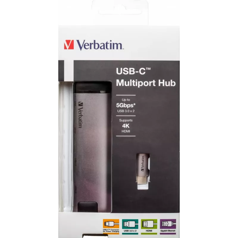 Verbatim 49141 USB-C dokas / prievadų replikatorius USB 3.2 Gen 1 (3.1 Gen 1) Type-C juodas, sidabrinis