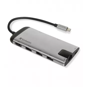 Verbatim 49142 USB-C daugiafunkcis stotelės jungties adapteris, USB 3.2 Gen 1 (3.1 Gen 1) Type-C, juodas, sidabrinis