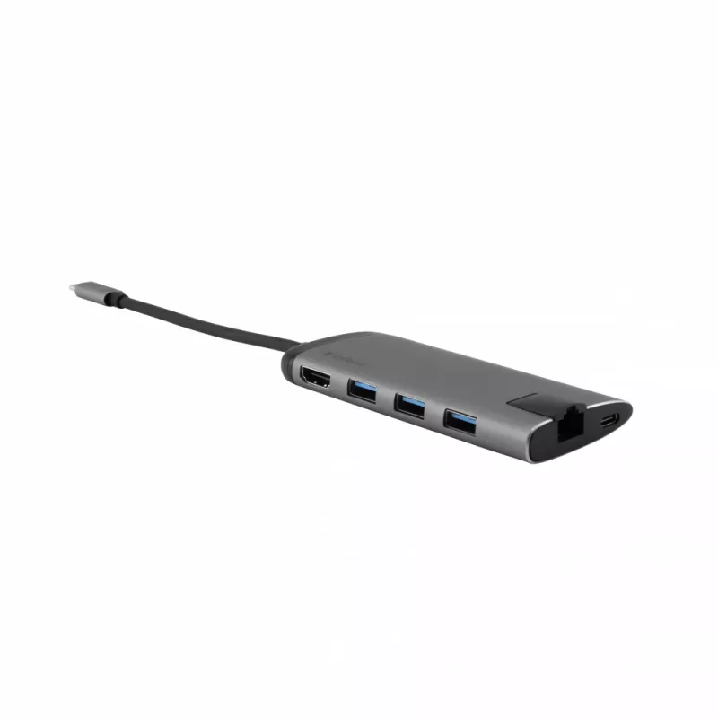 Verbatim 49142 USB-C daugiafunkcis stotelės jungties adapteris, USB 3.2 Gen 1 (3.1 Gen 1) Type-C, juodas, sidabrinis