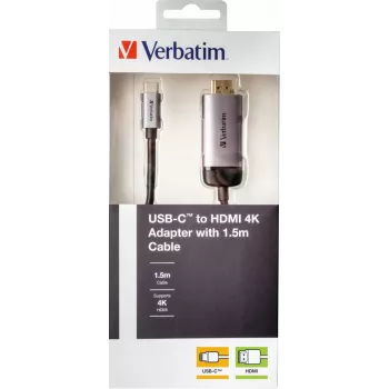 Verbatim 49144 USB-C į HDMI adapteris 1,5 m juodas, sidabrinis