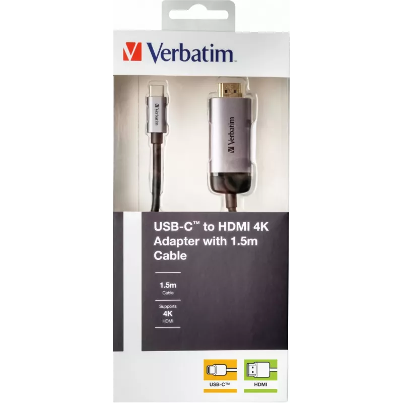 Verbatim 49144 USB-C į HDMI adapteris 1,5 m juodas, sidabrinis