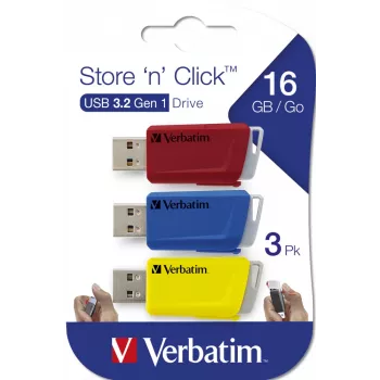 Verbatim Store 'n' Click - USB atmintukas 3.2 Gen 1 - 3x16 GB - Raudona/Mėlyna/Geltona