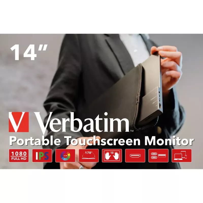 Verbatim 49591 monitorius 15,6 colio (39,6 cm) Full HD IPS jutiklinis ekranas juodas