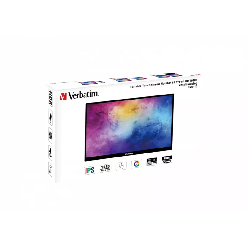 Verbatim 49592 nešiojamas monitorius 39,6 cm (15,6 colio) 1920 x 1080 pikselių Full HD LCD liečiamas ekranas juodas