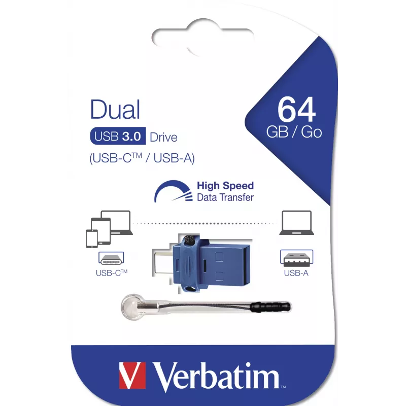 Verbatim Dual USB 3.0 atmintukas 64 GB – USB-C / USB-A – mėlynas