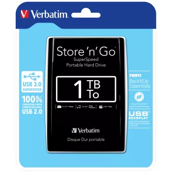 Verbatim Store 'n' Go 1TB nešiojamas USB 3.0 kietasis diskas, juodas