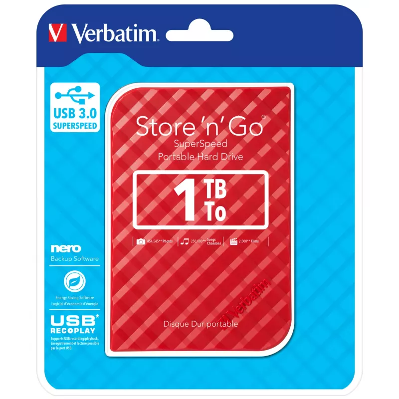 Verbatim Store 'n' Go USB 3.0 išorinis kietasis diskas 1TB raudonas
